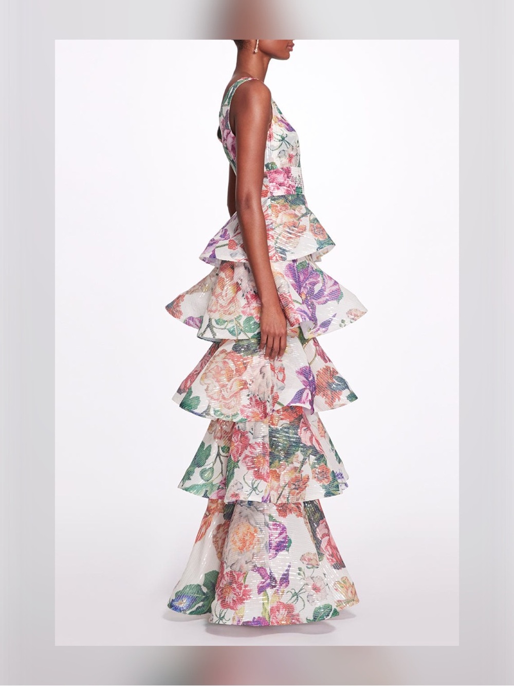 MARCHESA NOTTE Plunging V-Neck Floral Printed Gown - Picture 3 of 7